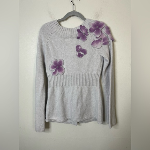 Anthropologie Precious Peony Floral Embellished Cardigan sweater Cashmere Rabbit - Picture 8 of 11